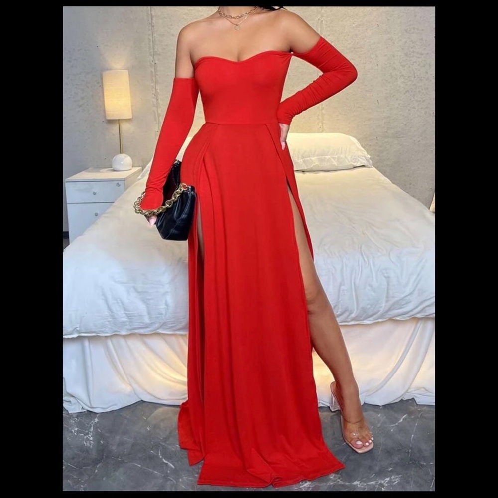Red Split Thigh Dress